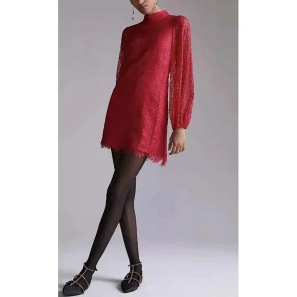 Anthropologie MAEVE Open Back Lace Mini Dress 4P Petites Pockets Stretch 9301 - Picture 2 of 14